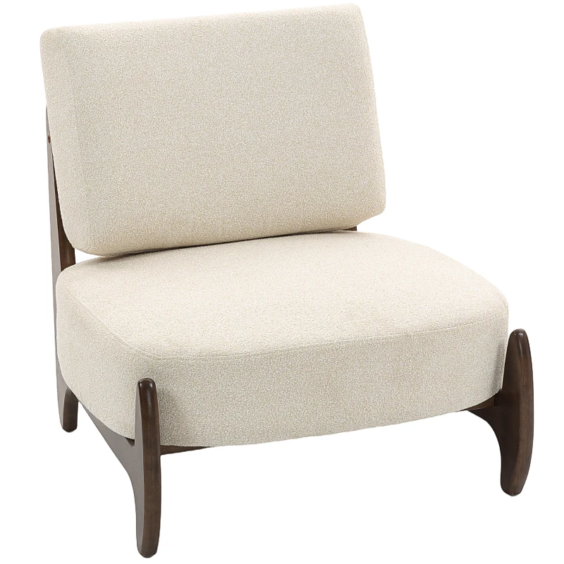 HOMCOM Fauteuil salon en chenille, fauteuil chambre confortable, coussin épais, assise rembourrée, 72 x 73,5 x 81 cm, crème