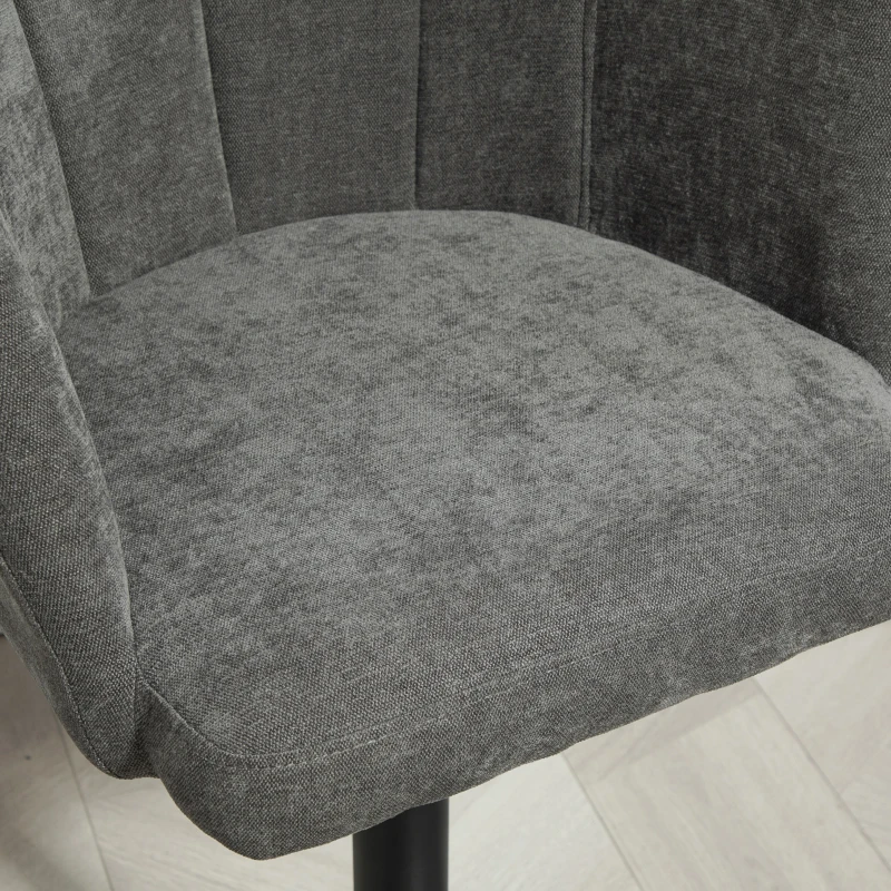 HOMCOM Barkruk Set van 2, Schelpvormige Rugleuning, In Hoogte Verstelbaar, Voetensteun, voor Keuken of Eetkamer, Metalen Basis, Donkergrijs