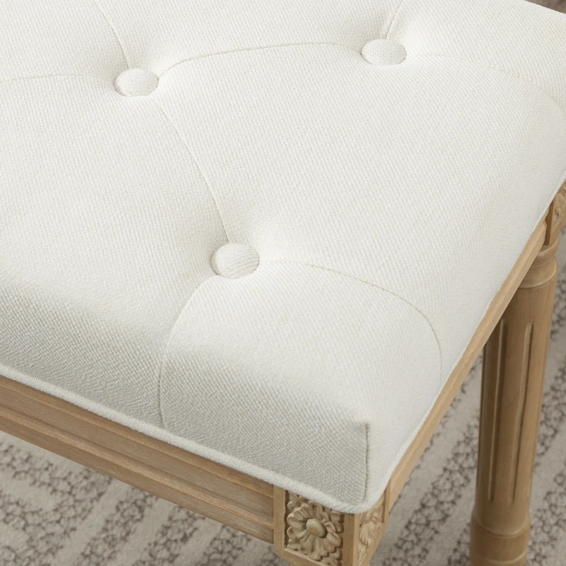 HOMCOM Linen Ottoman, Upholstered Bench, Footstool with Padded Seat, Wooden Legs, 42 x 32 x 46.5 cm, Beige