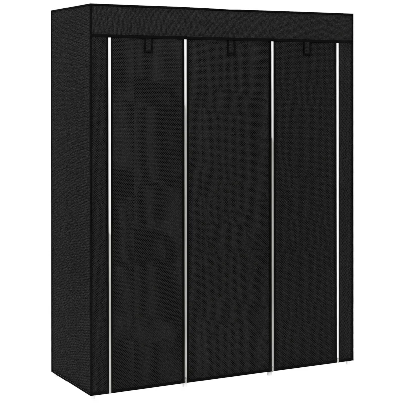 HOMCOM Roupeiro de Tecido Dobrável com 8 Prateleiras de Armazenamento e 2 Barras de Pendurar 125x43x162,5 cm Preto