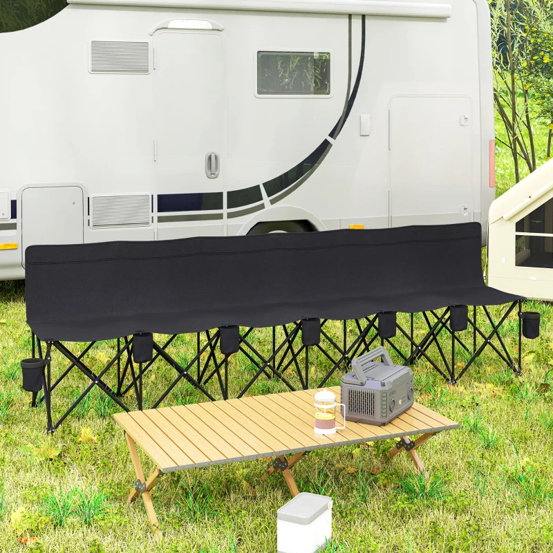 Outsunny® campingbank inklapbare bank 6-zits met draagtas tuinbank klapbank camping draagtas, Oxford + metaal, zwart / blauw, 279x48x80cm