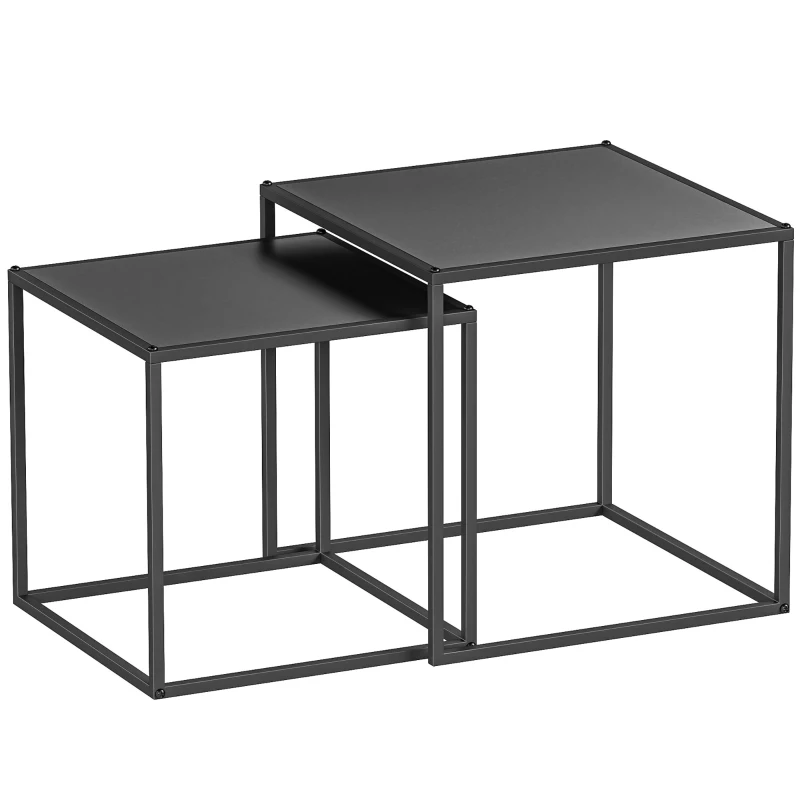 HOMCOM Beistelltisch, Couchtisch, Satztisch, 2er-Set, modernes Design, Stahlrahmen, schwarz, 40 x 40 x 40cm