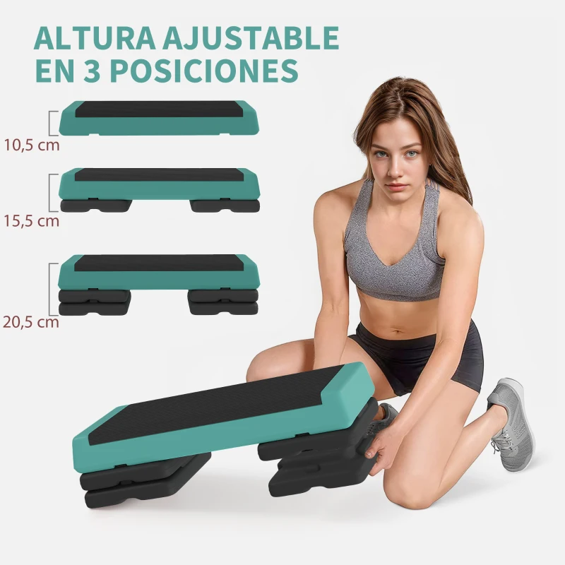 SPORTNOW Step de Aeróbic Step para Fitness Antideslizante Altura Regulable 3 Niveles 77x36x20,5cm Verde y Negro