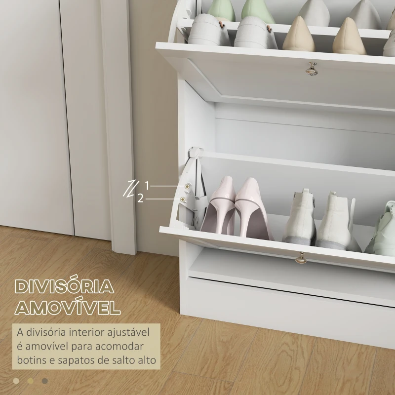 HOMCOM Sapateira Estreita com 2 Portas Sapateira para Entrada com Prateleiras Ajustáveis para 12 Pares de Sapatos 60x24x80 cm Branco