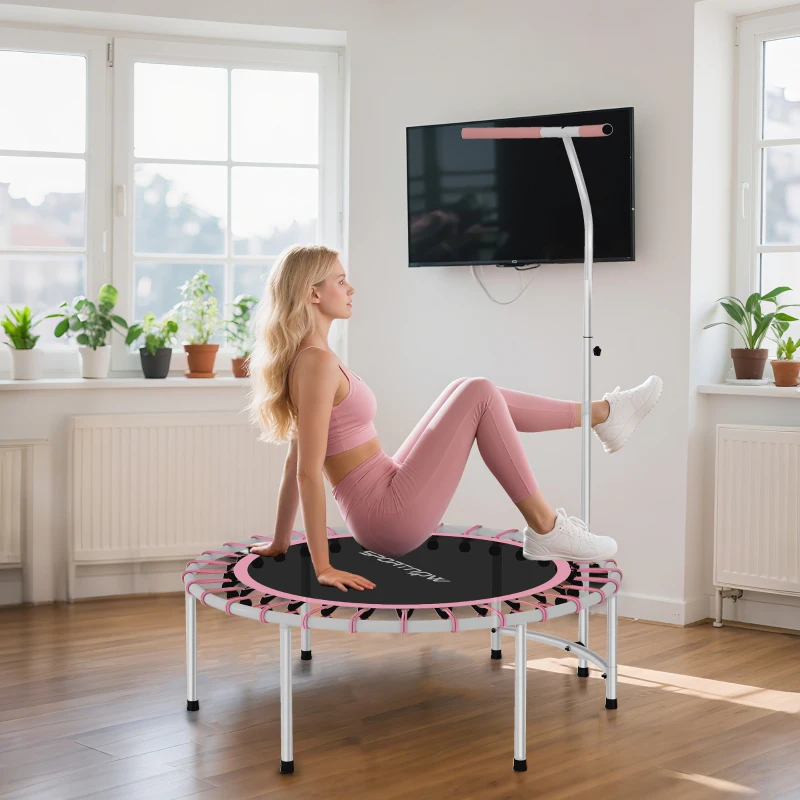 SPORTNOW Cama Elástica Fitness Ø102 cm con Mango Ajustable de 5 Niveles y Marco de Acero para Entrenamiento Piernas Cuerpo Azul