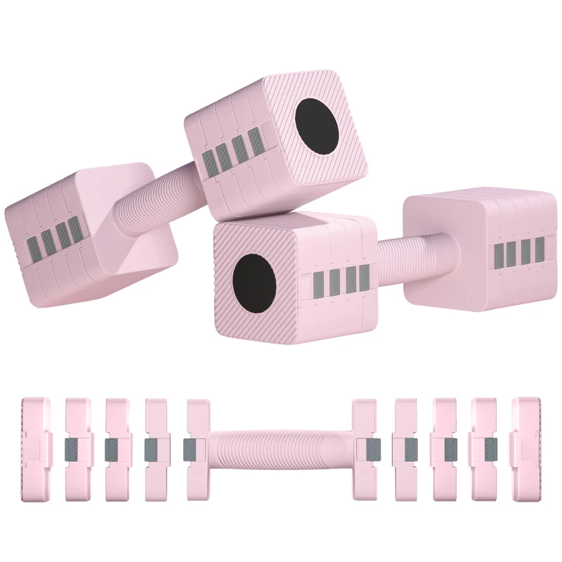 SPORTNOW Set 2 haltères poids carrés antidérapants de 5 kg avec plaques amovibles, en acier et ABS, 32x9x9 cm, Rose
