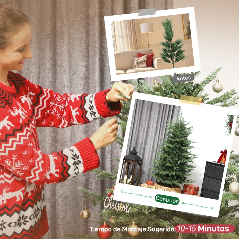 HOMCOM Árbol de Navidad Artificial 150 cm con 1186 Ramas y Soporte Metálico Plegable Fácil Montaje para Salón Interior Verde