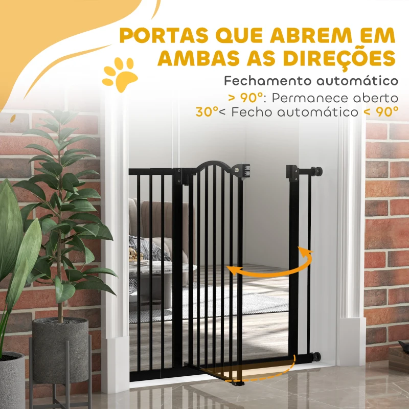 PawHut Barreira de Segurança para Cães com Largura Ajustável 74-94 cm e Extensão para Escadas e Portas Preto