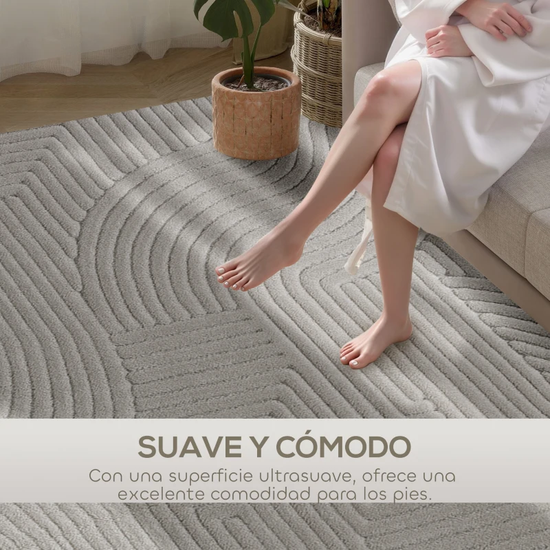 HOMCOM Alfombra Salón 160x120 cm Pelo Corto Estilo Moderno Base Antideslizante Tejida a Máquina Gris