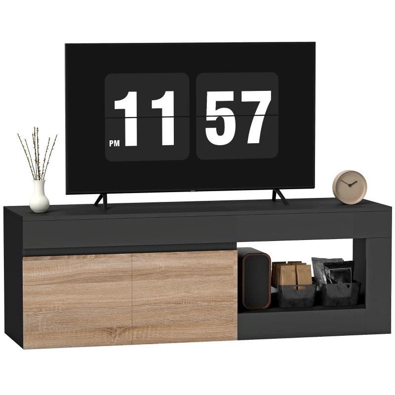 HOMCOM Mueble TV 2 puertas para televisores de hasta 152,4 cm, mueble para TV con armario y estantería abierta, negro