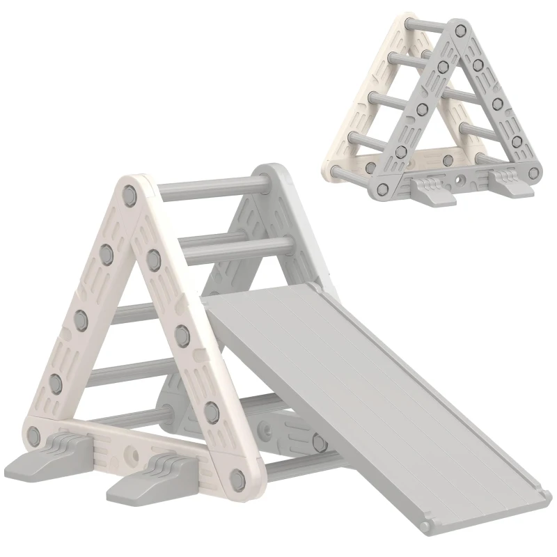 AIYAPLAY Triángulo de Escalada para Niños de 18-48 Meses con Tobogán y Rampa Escalador 130x80x69 cm Gris y Blanco