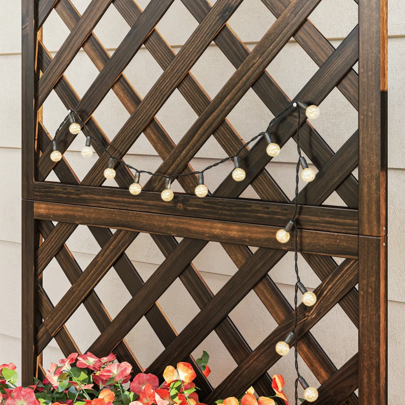 Outsunny Jardinière avec Treillis - bac à Fleurs - jardinière sur Pied - dim. 72,5L x 31,5l x 149,5H cm Inserts d'irrigation Inclus Bois Sapin traité carbonisation