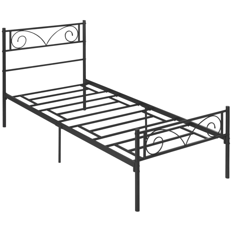HOMCOM Marco de Cama Individual de Metal 31 cm para Colchón 90x190 cm con Cabecera Forma de Mariposa Estructura de Cama con Espacio Bajo de Almacenamiento 95x196x100 cm Negro