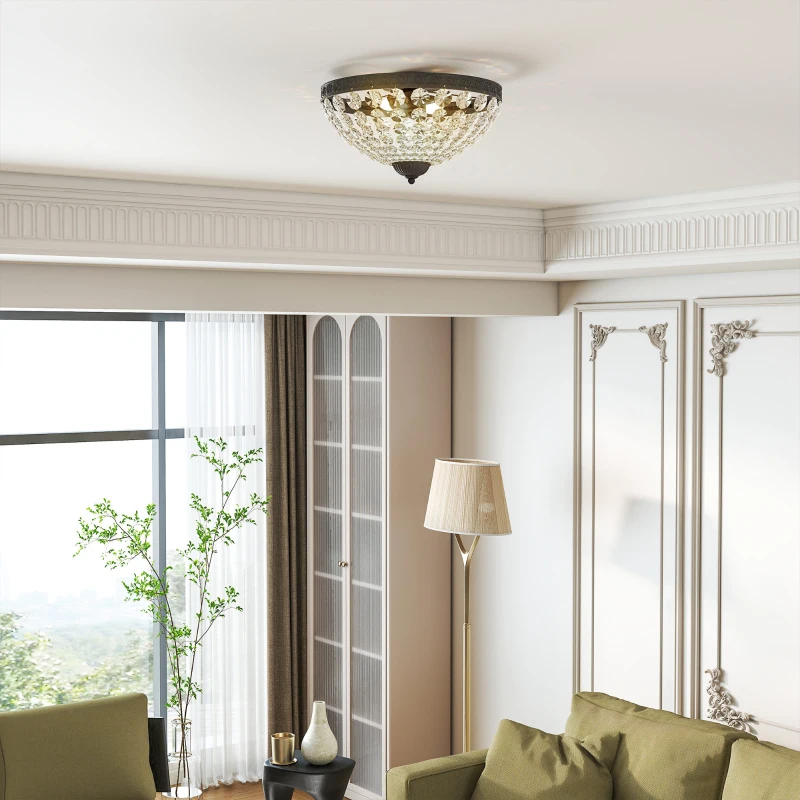 HOMCOM Lámpara de Techo de Cristal Vintage con 2 Casquillos E14 40W con 168 Cuentas de Cristal para Dormitorio Salón Negro