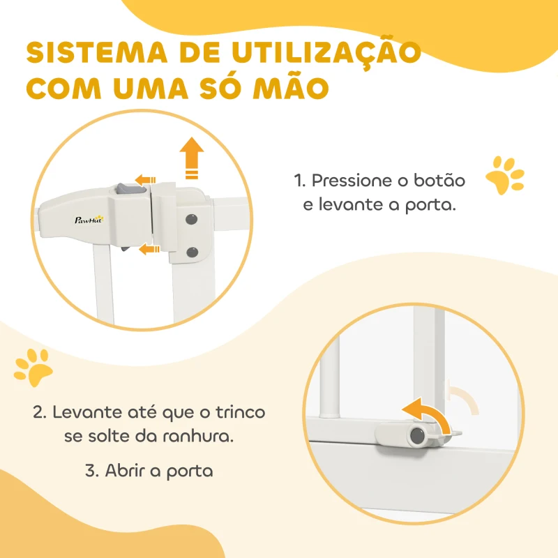 PawHut Barreira de Segurança para Cães com Largura Ajustável 74-87 cm e Extensões para Escadas e Portas Branco