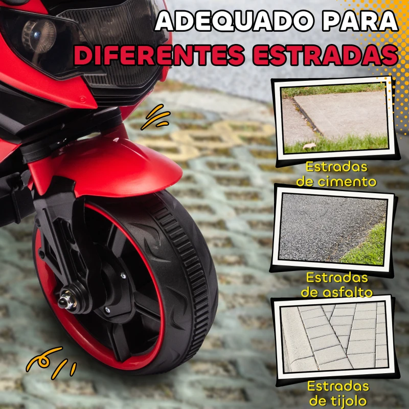 AIYAPLAY Mota Elétrica para Crianças 6V com Rodas de Apoio Música e Farol para Crianças de 18-36 Meses 77x38x50 cm Vermelho