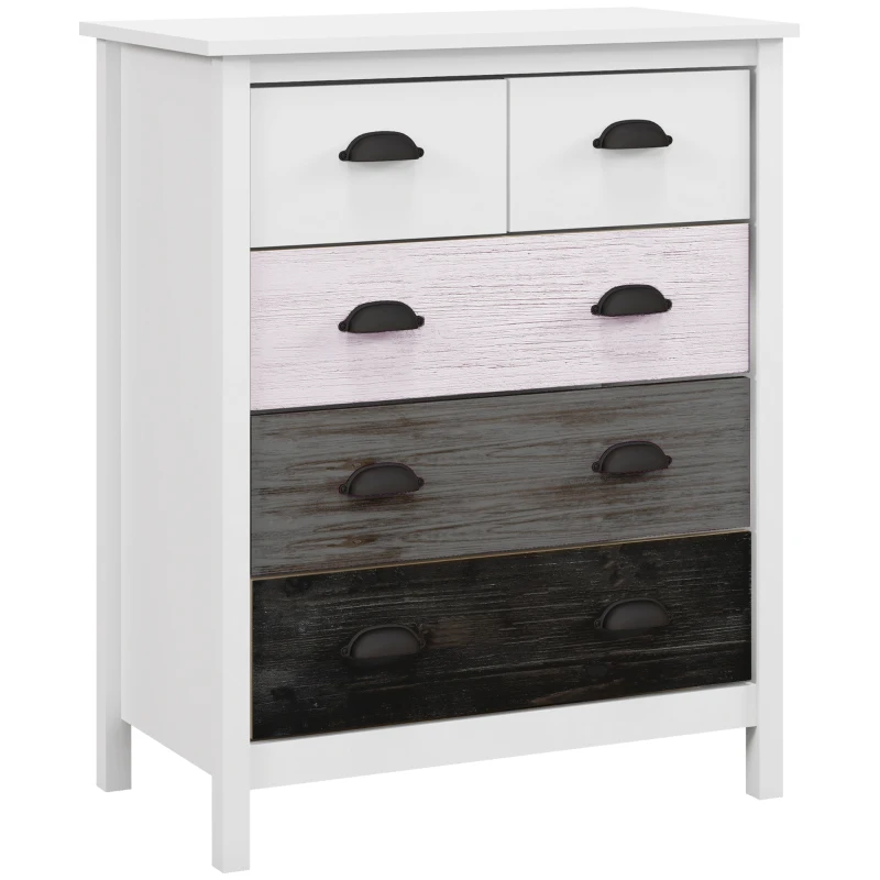 HOMCOM Sideboard, Kommode, 5 Schubladen, lackierte Oberfläche, MDF & Kiefernholz, 70 x 38 x 85 cm, Weiß