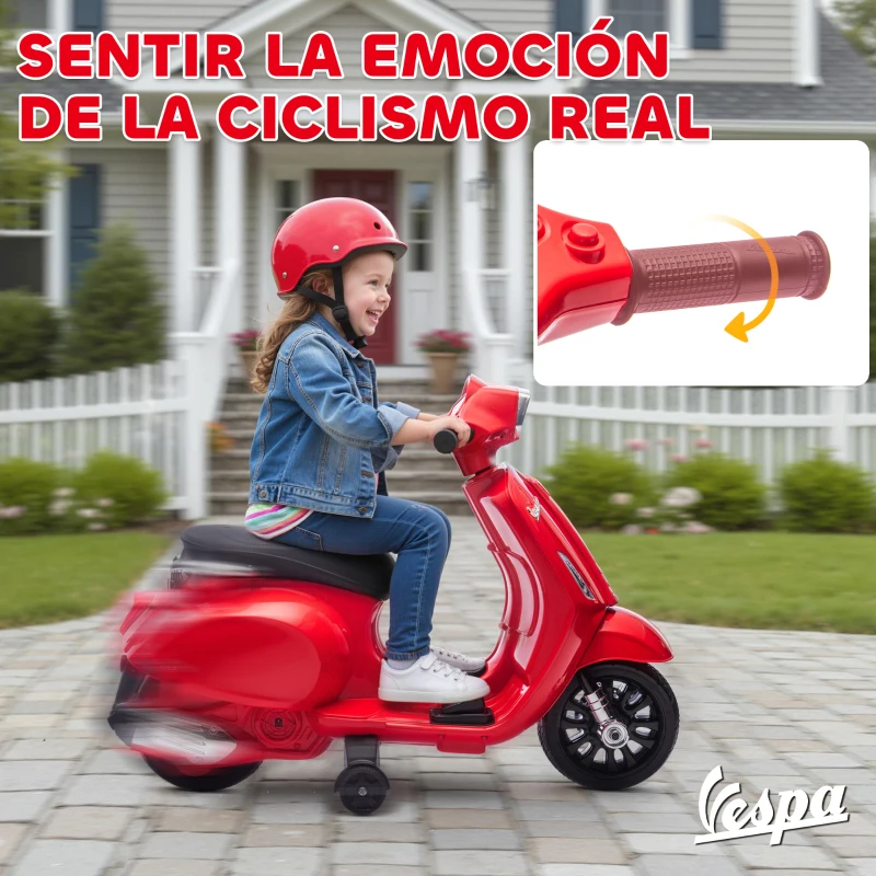 AIYAPLAY Moto Eléctrica para Niños de 2-6 Años con Batería 6V Faro Bocina y Ruedas Auxiliares Rojo