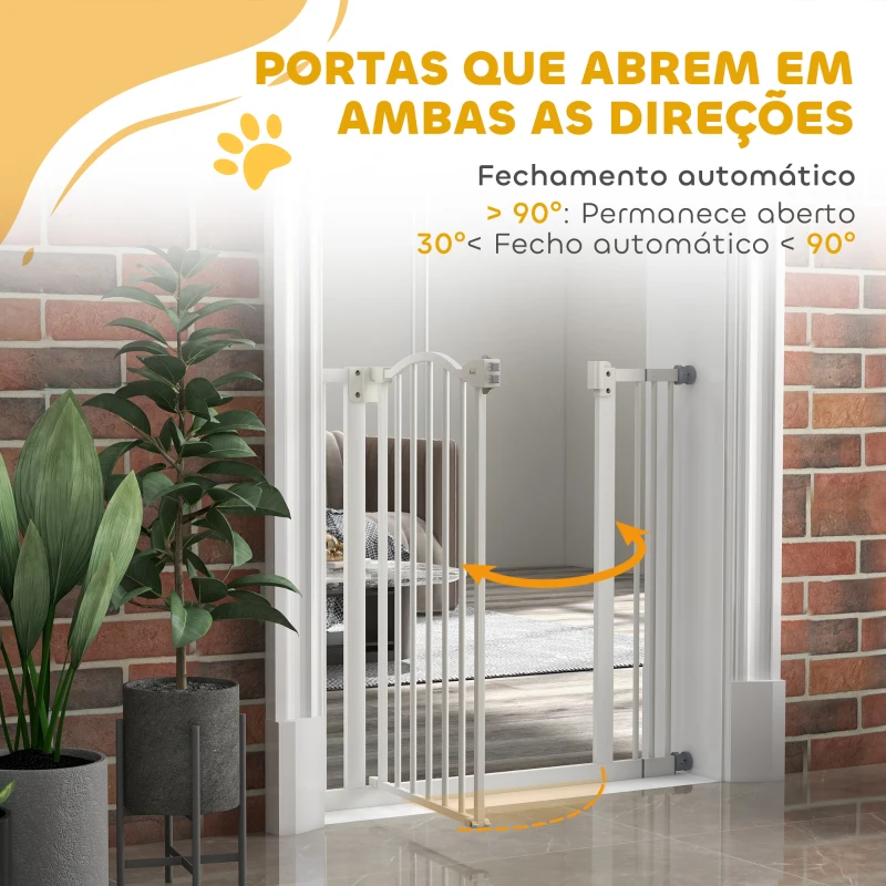 PawHut Barreira de Segurança para Cães com Largura Ajustável 74-87 cm e Extensões para Escadas e Portas Branco