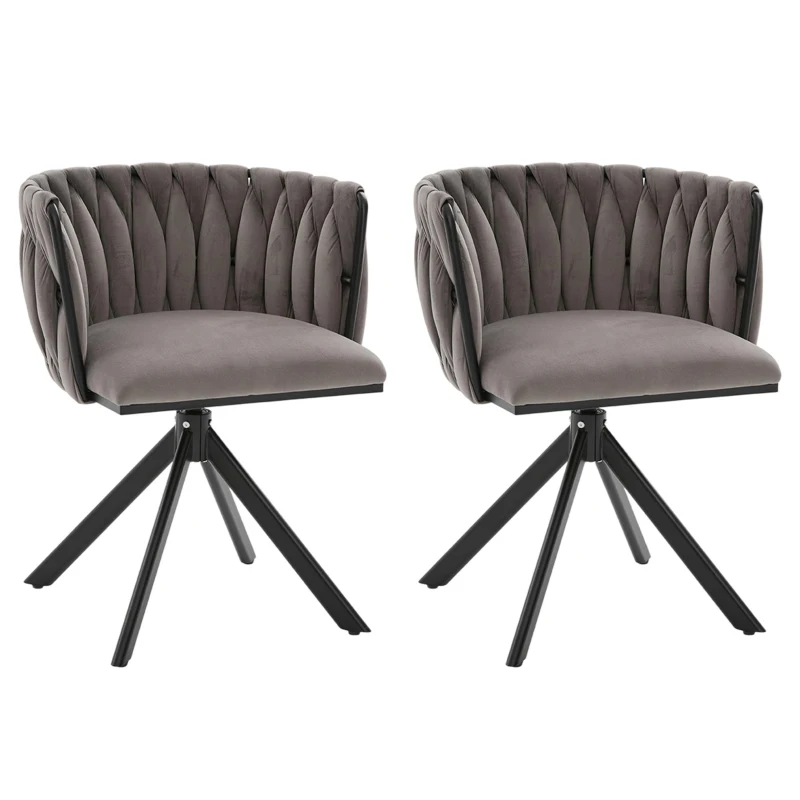 Set aus 2 Velours-Drehstühlen, 180°-Schwenkfunktion, Ergonomische Rückenunterstützung, 56 x 50 x 70 cm, Grau