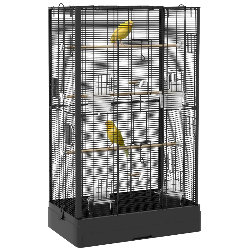 PawHut Bird Cage with Removable Tray and Perches, Aviary for Parrots, 61x36.5x98 cm, Black