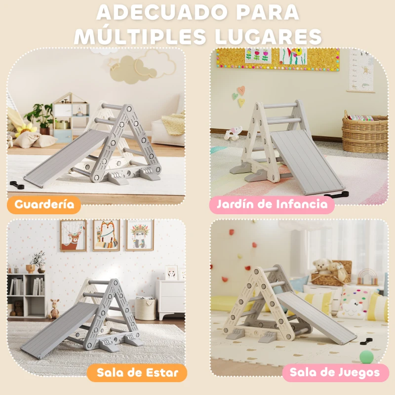 AIYAPLAY Triángulo de Escalada para Niños de 18-48 Meses con Tobogán y Rampa Escalador 130x80x69 cm Gris y Blanco