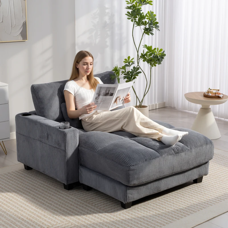 HOMCOM Slaapbank met kussen, schuimvulling, omvormbaar tot bed, bekerhouder, grijs(m-2)