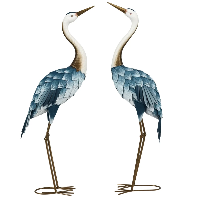 Outsunny Crane Garden Ornaments, 2 PCS Garden Statue Set, Steel Garden Gifts for Patio Pond Landscape Decoration, Multi-Colour