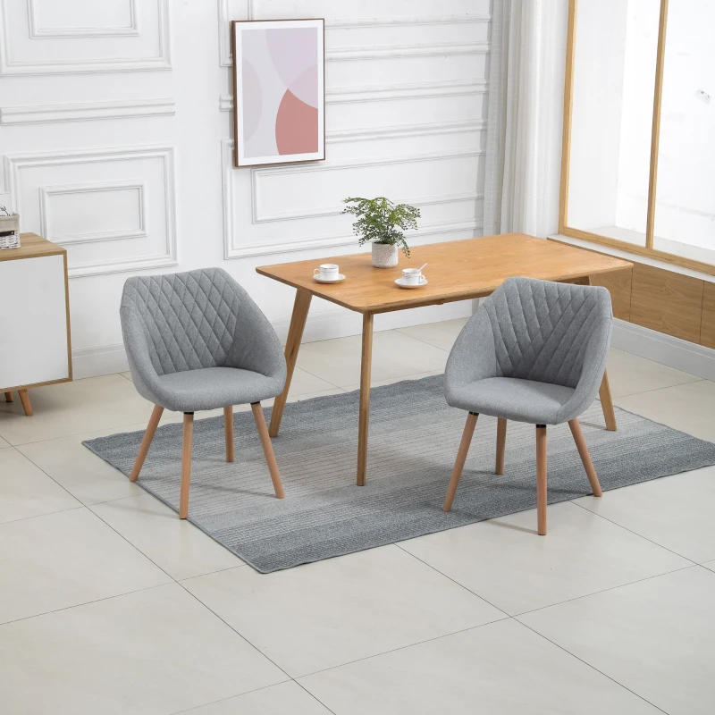 HOMCOM Set di 2 Sedie da Pranzo Design Scandinavo - Gambe affusolate in legno di faggio - Seduta Schienale braccioli ergonomici Lino Grigio