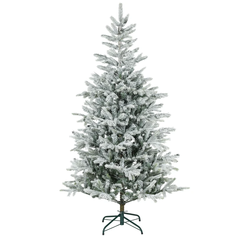 HOMCOM Árbol de Navidad Nevado 180 cm con 1207 Ramas Base Plegable Diseño por Secciones Fácil de Montar