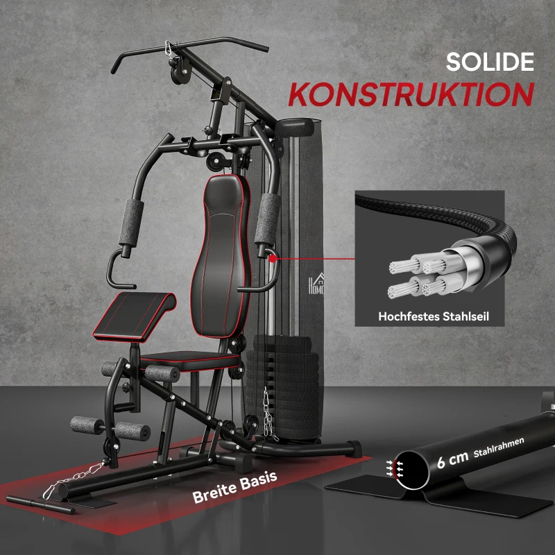 HOMCOM Heimtrainer, Trainingsstation, Hantelbank, Brustpresse, Stahl, 170x104x205 cm, Schwarz(m-6)