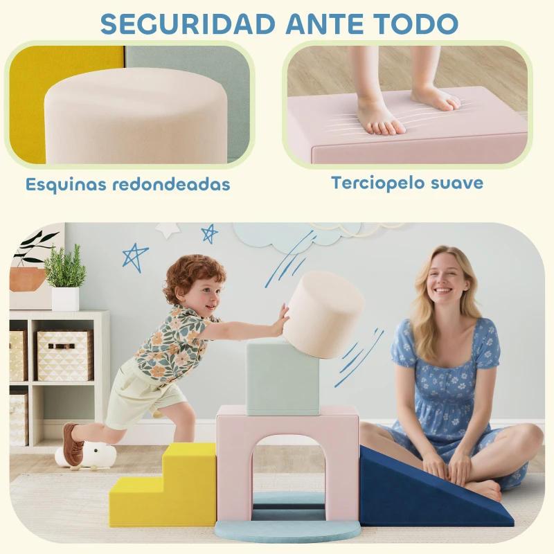 AIYAPLAY Juego de 8 Bloques de Espuma para Niños con Fundas de Terciopelo Lavables para Escalar y Gatear Multicolor