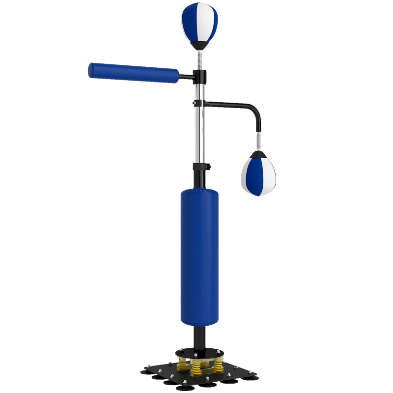 SPORTNOW Boxstand, zwei Speedballs, drehbare Boxstange, Kickpolster, höhenverstellbar, Stahl, 107 x 36 x 140-205 cm, Blau