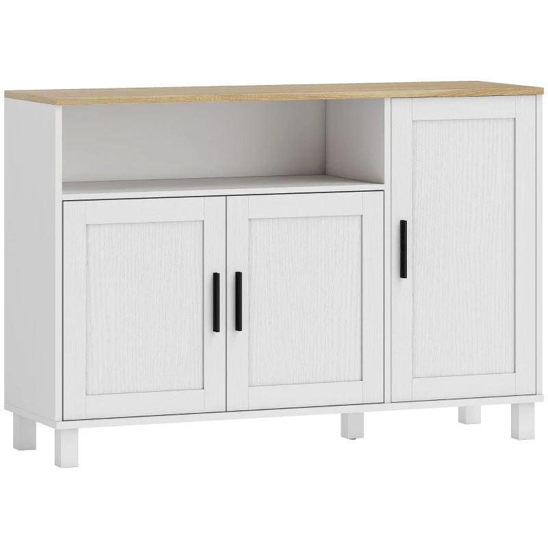 HOMCOM Credenza Cucina con Ante Ammortizzate, 2 Armadietti e Vano Aperto in Legno, 110x33x75 cm, Bianco