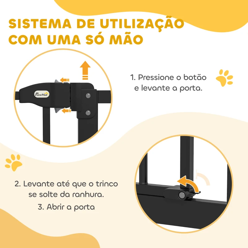 PawHut Barreira de Segurança para Cães com Largura Ajustável 74-94 cm e Extensão para Escadas e Portas Preto
