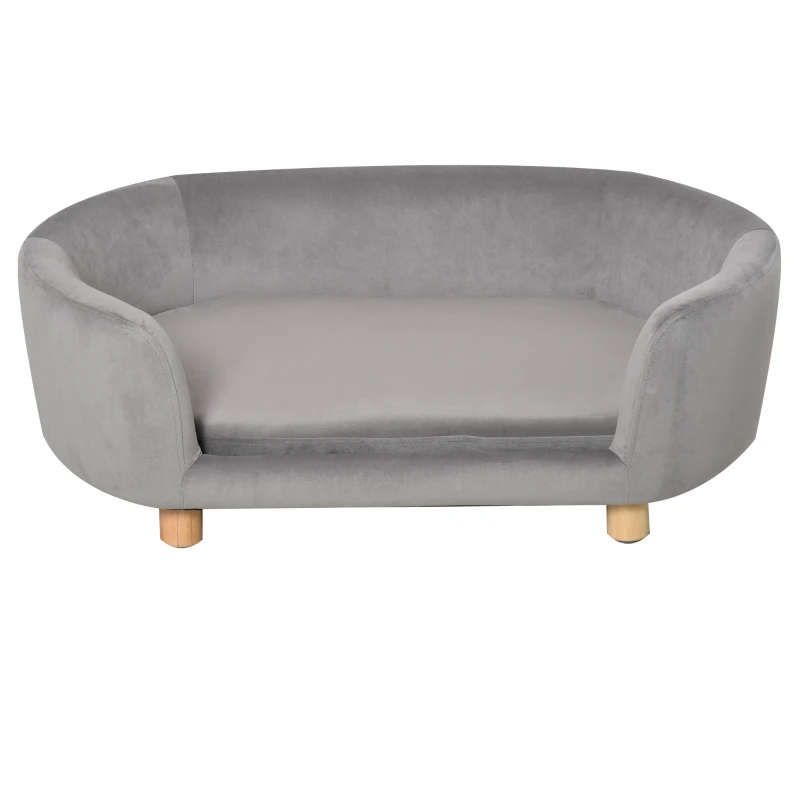 PawHut Sofá para Perros Pequeños con Patas de Madera Funda Lavable y Cojín Desmontable 86x55x33 cm Gris Claro