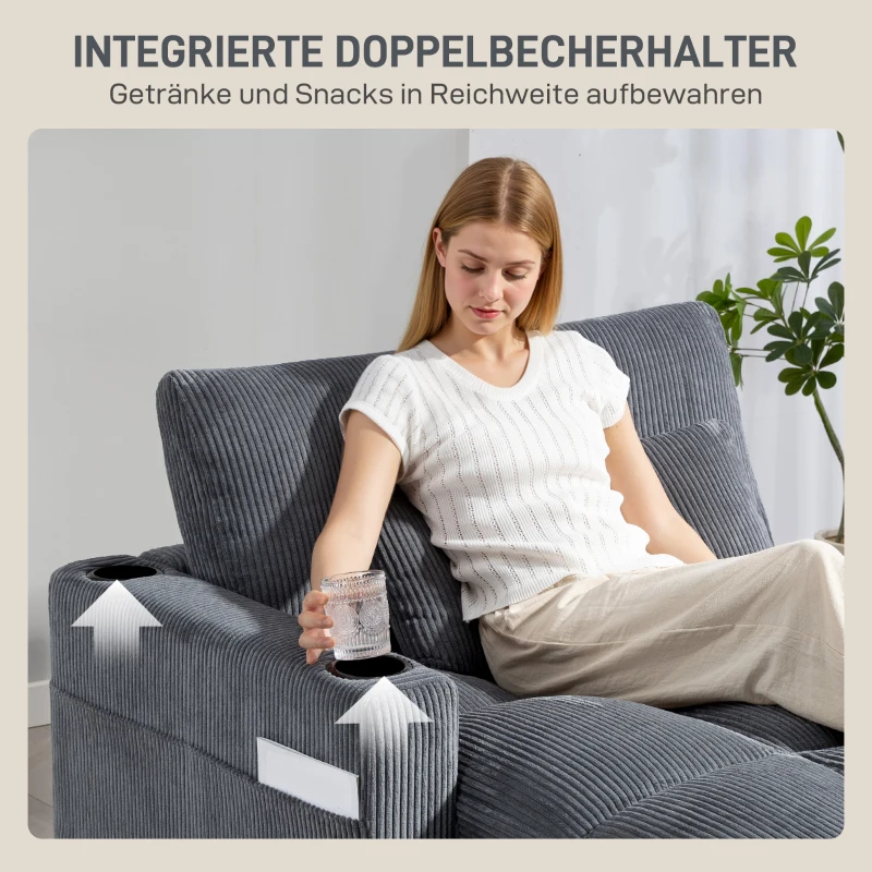 HOMCOM Slaapbank met kussen, schuimvulling, omvormbaar tot bed, bekerhouder, grijs(m-9)