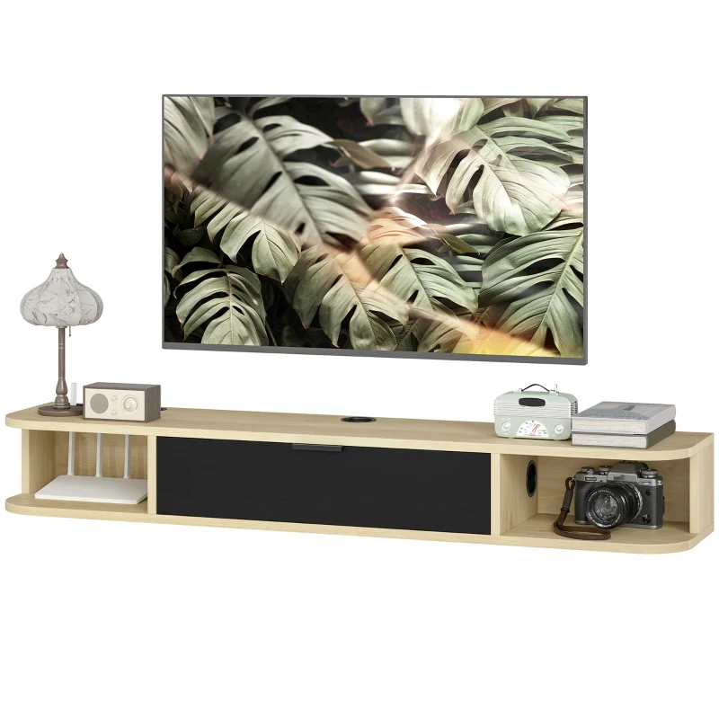 HOMCOM Mueble TV suspendido 120 cm, para televisores hasta 127 cm, cajón abatible 2 estantes 120x24x16cm negro