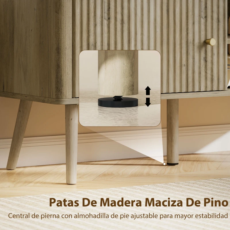 HOMCOM Mesa de TV con Puerta Estante Ajustable Compartimentos Abiertos y Orificio para Televisión hasta 55 Pulgadas Roble