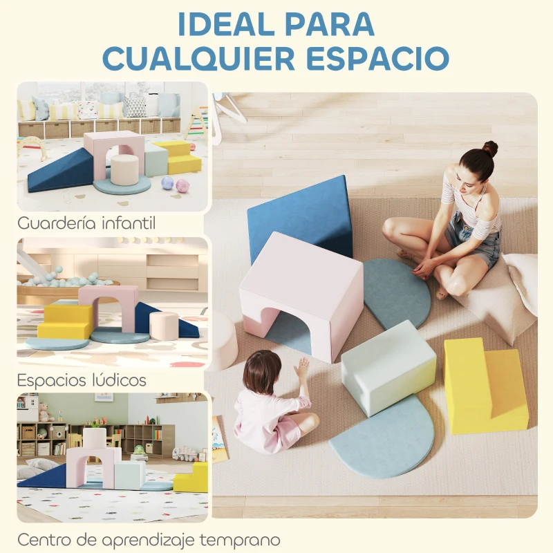 AIYAPLAY Juego de 8 Bloques de Espuma para Niños con Fundas de Terciopelo Lavables para Escalar y Gatear Multicolor