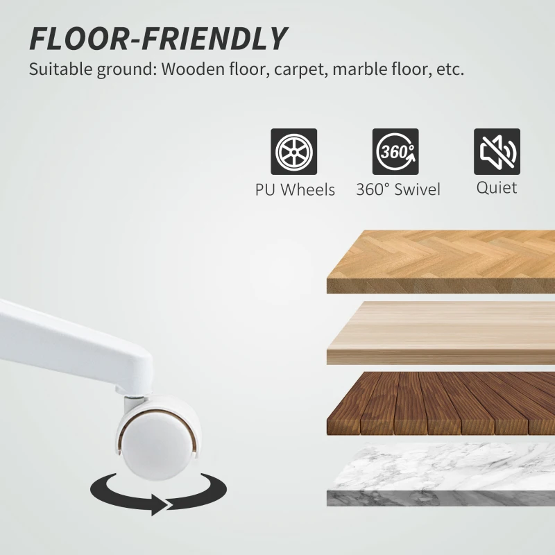 HOMCOM Scaun de Birou Ergonomic și Reglabil cu Spătar Curbat, din Piele PU și Oțel, 58x53x97-107 cm, Alb