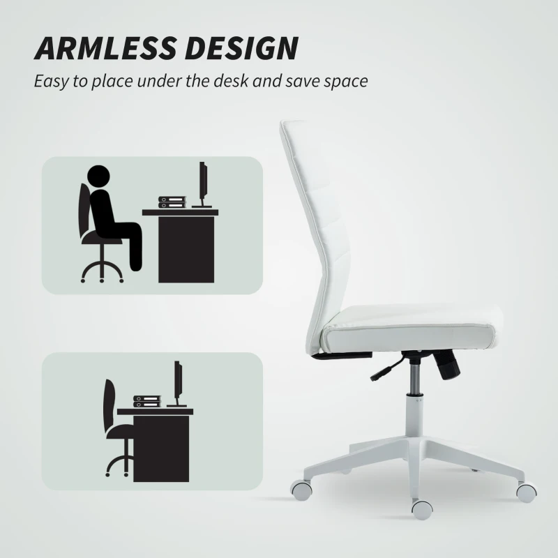 HOMCOM Scaun de Birou Ergonomic și Reglabil cu Spătar Curbat, din Piele PU și Oțel, 58x53x97-107 cm, Alb