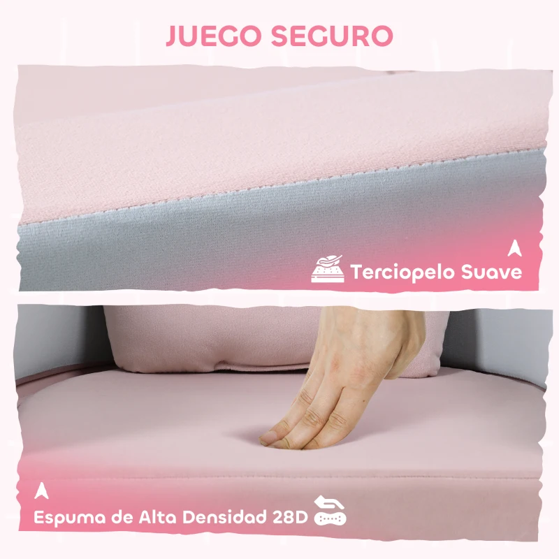 AIYAPLAY Sofá Infantil Convertible en Cama y Zona de Juego con Cojín de Corona 116x61x14 cm Rosa y Azul Grisáceo