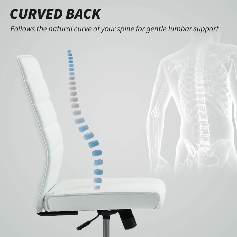 HOMCOM Scaun de Birou Ergonomic și Reglabil cu Spătar Curbat, din Piele PU și Oțel, 58x53x97-107 cm, Alb