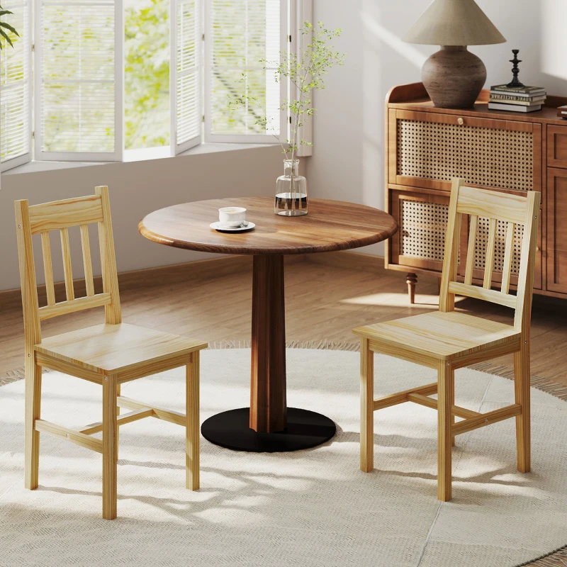 HOMCOM Conjunto de 2 Cadeiras de Sala de Jantar com Encosto de Ripas Estrutura de Madeira de Pinho 41x46,5x85,5 cm Madeira