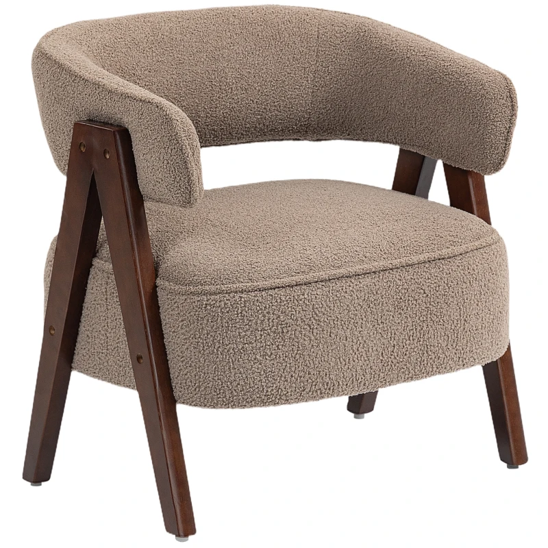 HOMCOM Poltrona de Sala de Estar Estofada em Borreguito Poltrona de Leitura  Moderna com Encosto Curvo 70x64x71 cm Marrom Claro