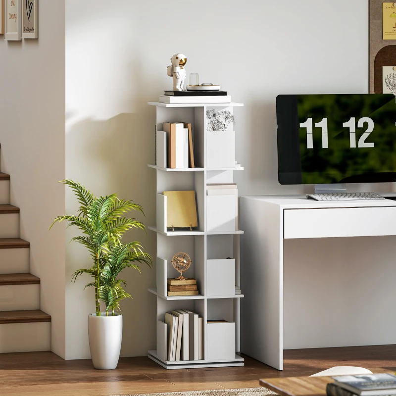 HOMCOM Libreria girevole a 4 livelli, con 16 scomparti, 39 x 39 x 128,3 cm, bianco