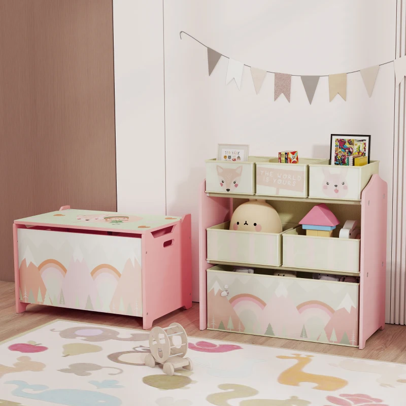 ZONEKIZ Organizador de Juguetes para Niños Estantería para Juguetes con 6 Cajas de Tela no Tejida Extraíbles 63x30x66 cm Rosa