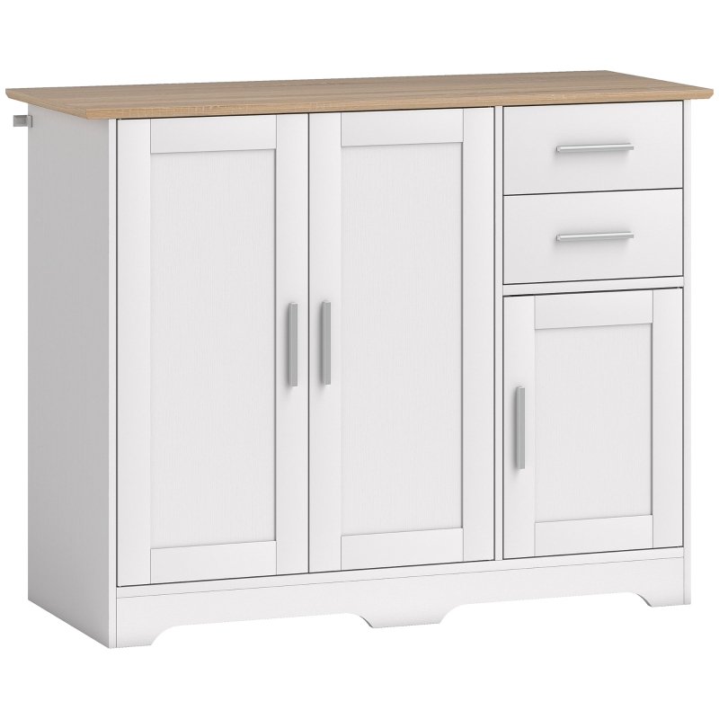 HOMCOM Moderne Holzkommode mit 2 Schubladen und 2 Schränken, 100x40x78 cm, Weiß und Holzoptik