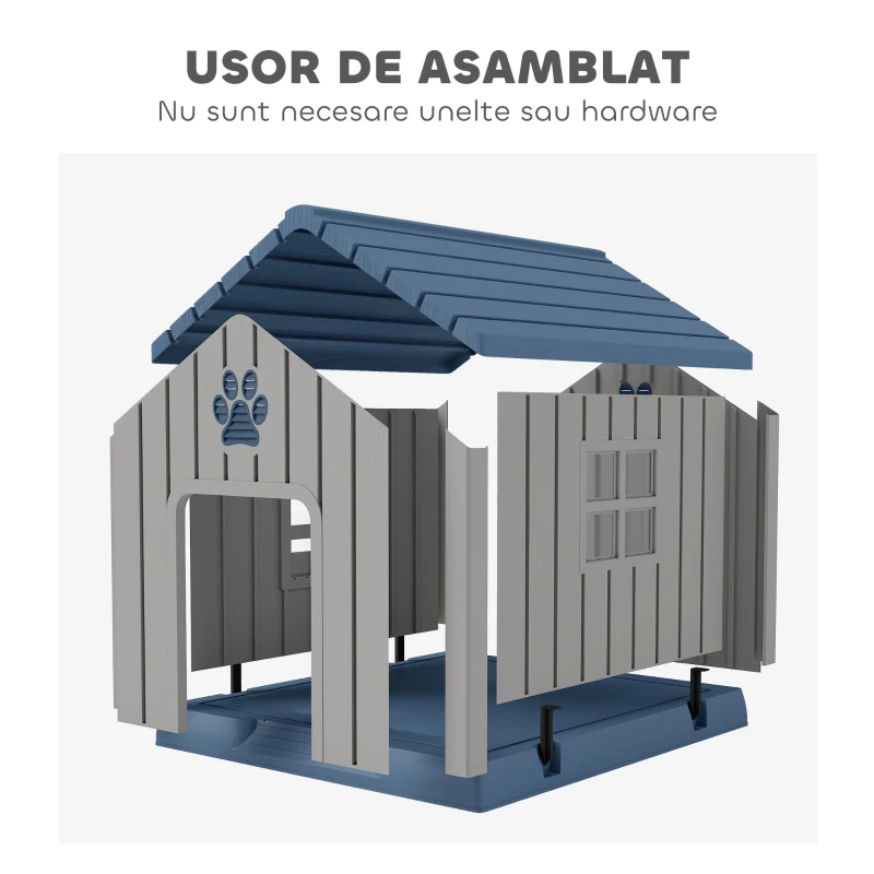 PawHut Căsuță pentru Câini de Talie Medie pentru Exterior, Impermeabilă cu Bază Ridicată